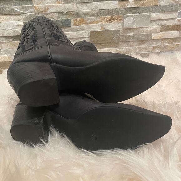 Jeffrey Campbell Dagget Black Western Boots 9 | Washed Leather, Embroidered $325 - Picture 8 of 13